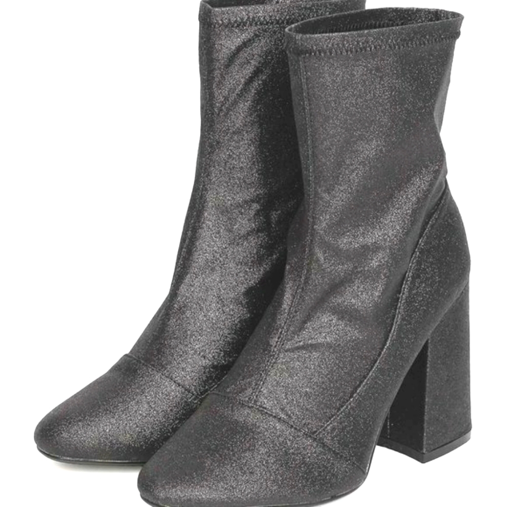Cape Robbin Sam-2 Glitter Leatherette Block Heel Sock top Bootie Black 6โฆ
